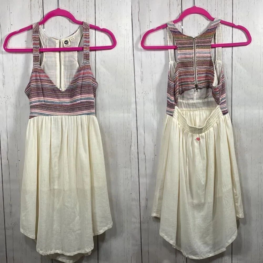 Roxy Cream Stripe Cutout Dress XS Boho Beach Festival Y2K Coastal Cowgirl